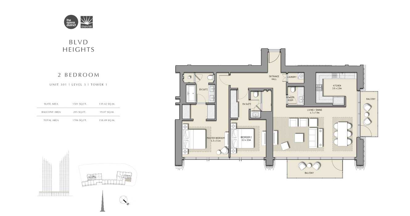 2 Bedroom Unit 301, Size 1706 sq ft